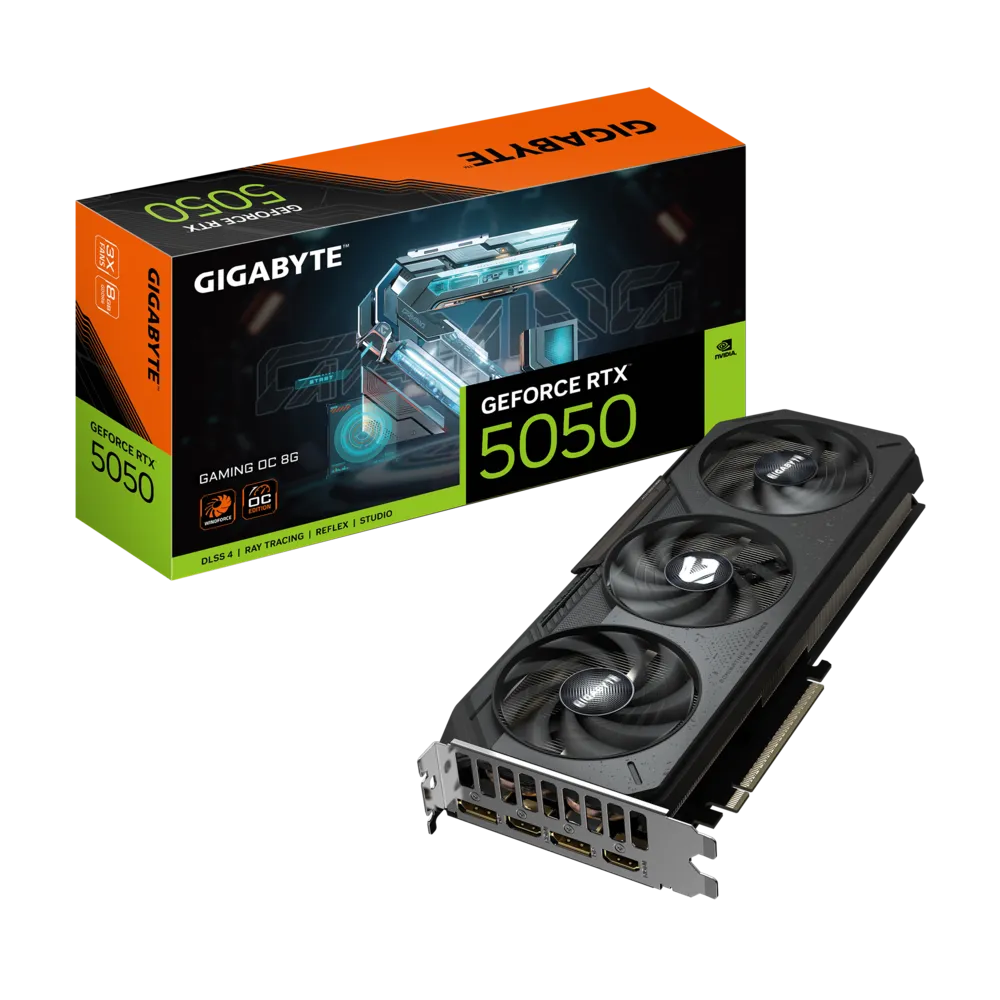 Видеокарта Gigabyte RTX5050 GAMING OC 8G (GV-N5050GAMING OC-8GD) [8 ГБ, GDDR6, 128 бит, HDMI (2 шт), DisplayPort (2 шт)]