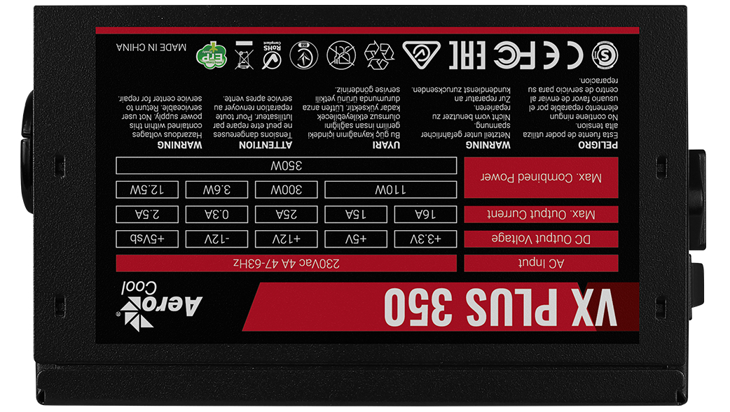 Блок питания AeroCool VX PLUS Stealth 350 (ACPN-VS35NEY.12) [350 Вт, 80 PLUS нет, 2x SATA, Нет PCIe, 1x 4+4 pin CPU, ATX]