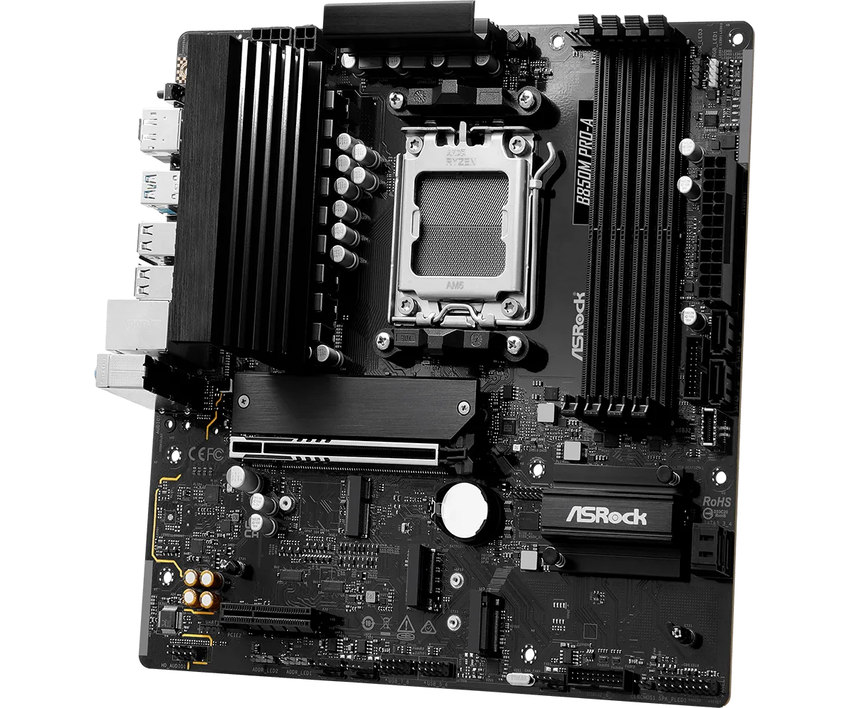 Материнская плата ASRock B850M PRO-A [AM5, AMD B850, 4xDDR 5, 3xM.2, 1xPCI-E x16, Micro-ATX]