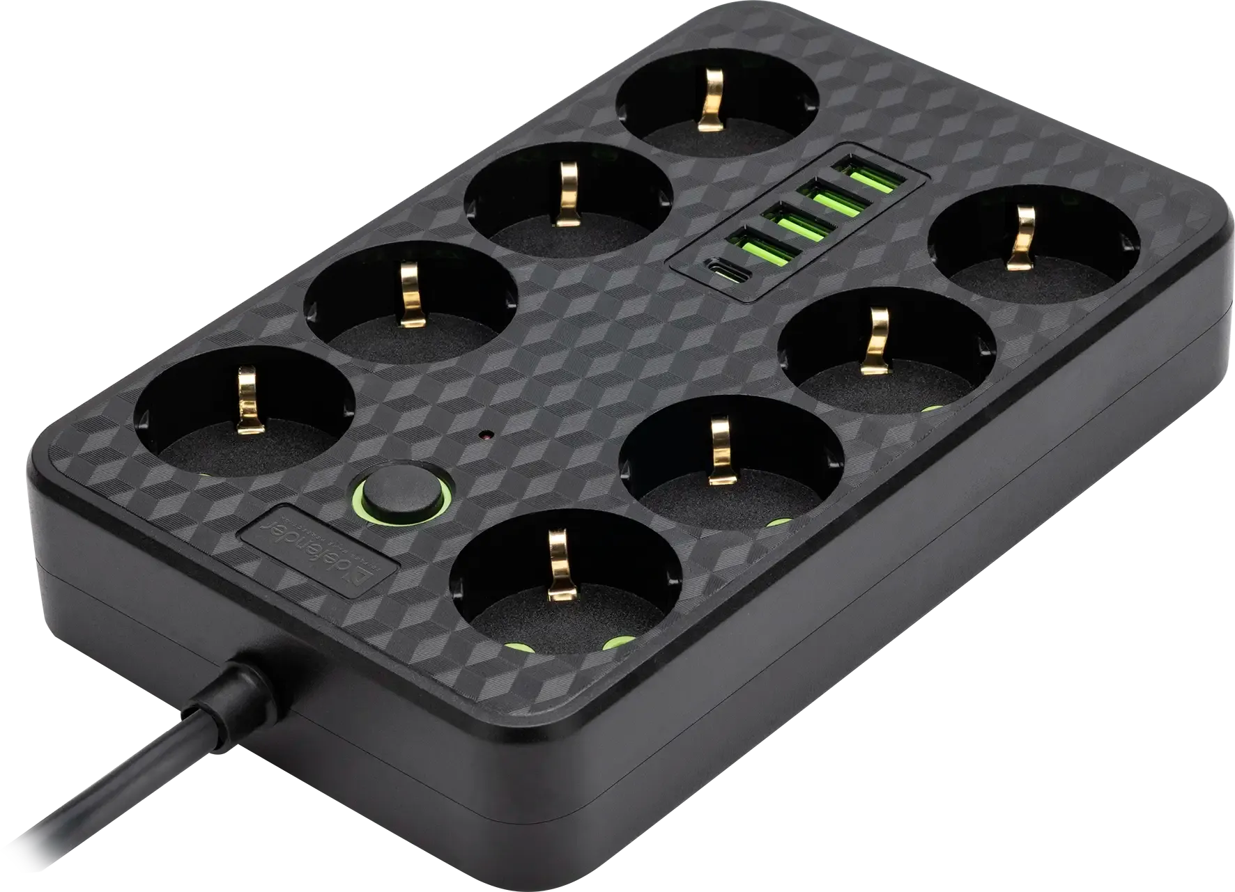 Удлинитель Defender без заземления R215 (99291) 3 м, 8 розеток, 4xUSB, черный