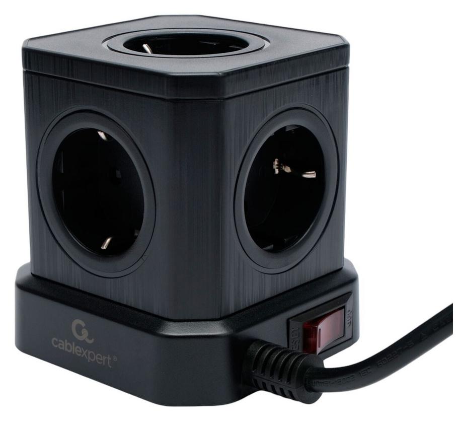 Сетевой фильтр Cablexpert Tower, TWR-5-U4-B-3, 5р, 10А, 4хUSB, 3.1А, 3м, ур.защ. 4+, коробка черный