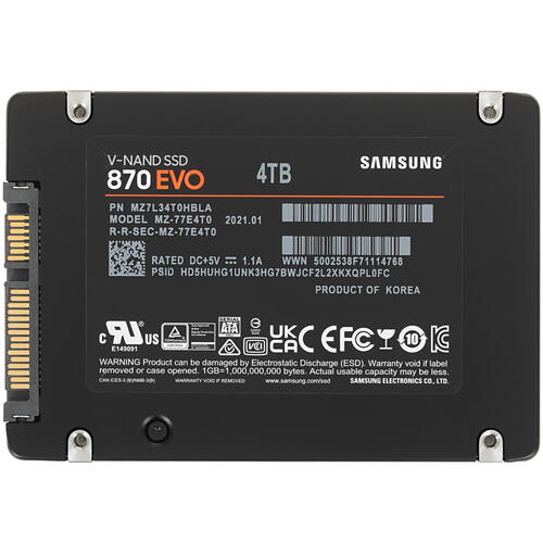 SSD-накопитель Samsung 870 EVO (MZ-77E4T0B) [4 ТБ, 2.5", SATA III, 560/530 МБ/с, TLC]