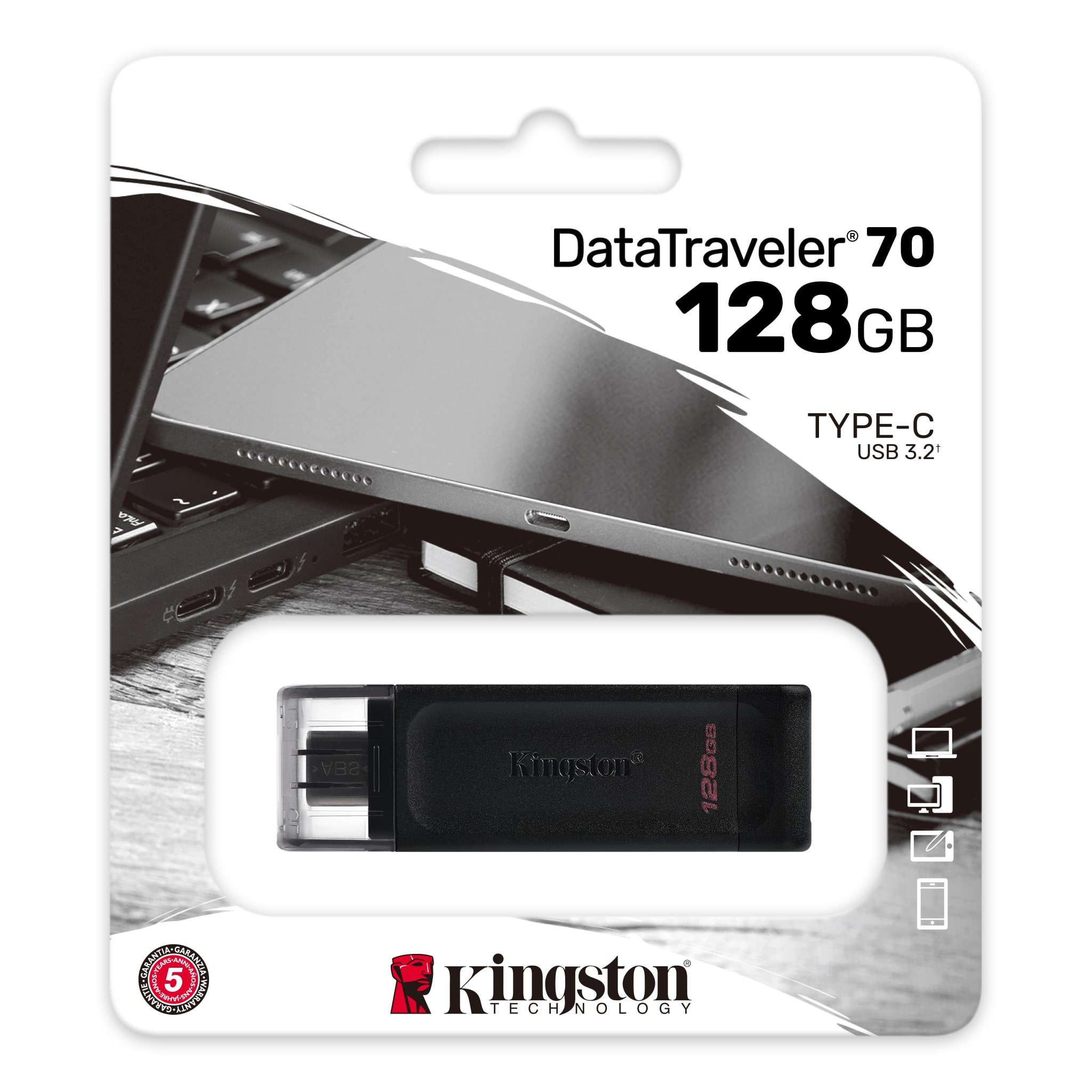 USB Флешка Kingston 128GB USB-C 3.2 Gen 1 DataTraveler 70 (DT70/128GB)
