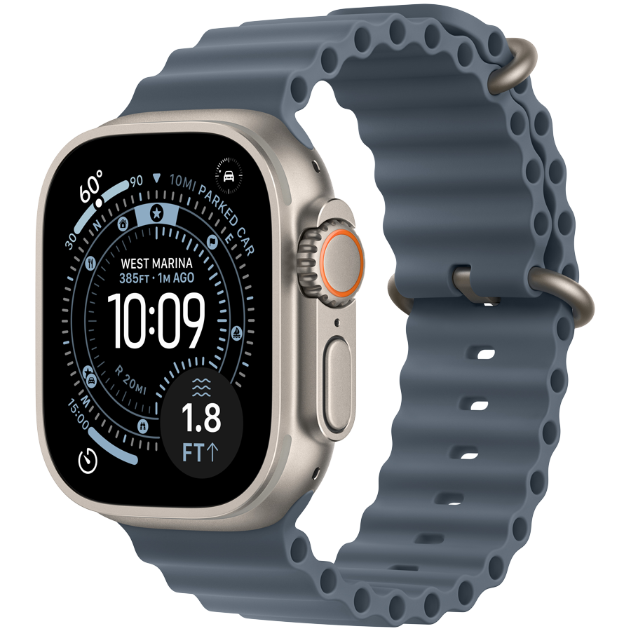 Apple Watch Ultra 3 GPS + Cellular 49mm (MEWH4QR/A) Natural Titanium Case with Anchor Blue Ocean Band, Model A3281, серебристый + синий