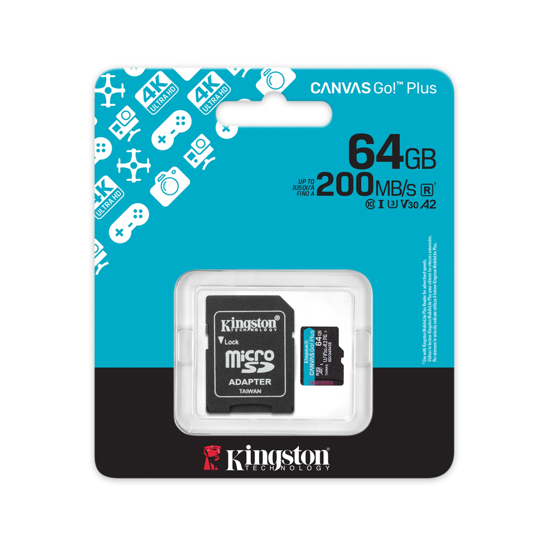 Карта памяти Kingston Canvas Go! Plus 64GB (SDCG4/64GB) с адаптером SD