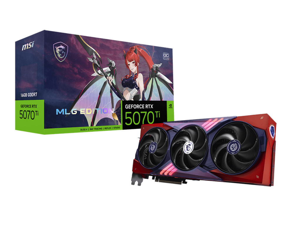 Видеокарта MSI GeForce RTX 5070 Ti 16G MLG EDITION OC (G507T-16MEC) [16 ГБ, GDDR7, 256 бит, HDMI, DisplayPort (3 шт)]