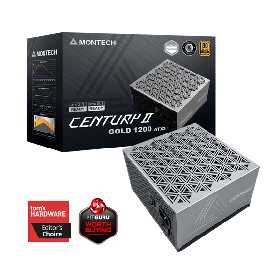 Блок питания Montech 1200W, CENTURY II 1200W, Full Modular, 80+ GOLD, КПД 90%, Fan 135mm, Серебро
