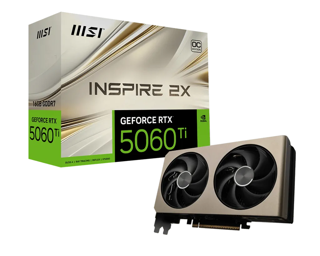 Видеокарта MSI GeForce RTX 5060 Ti 16G INSPIRE 2X OC (G506T-16I2C) [16 ГБ, GDDR7, 128 бит, HDMI, DisplayPort (3 шт)]