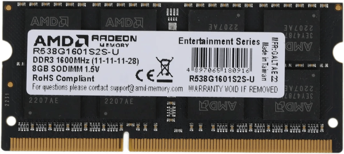 Оперативная память AMD Radeon R5 Entertainment Series (R538G1601S2S-U) [8 ГБ, DDR 3, 1600 МГц, 1.5 В]