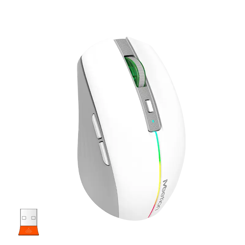 Мышь MeeTion BTM002 [проводная + беспроводная, светодиодная, 1600 DPI, 125 Гц, подсветка, белый]