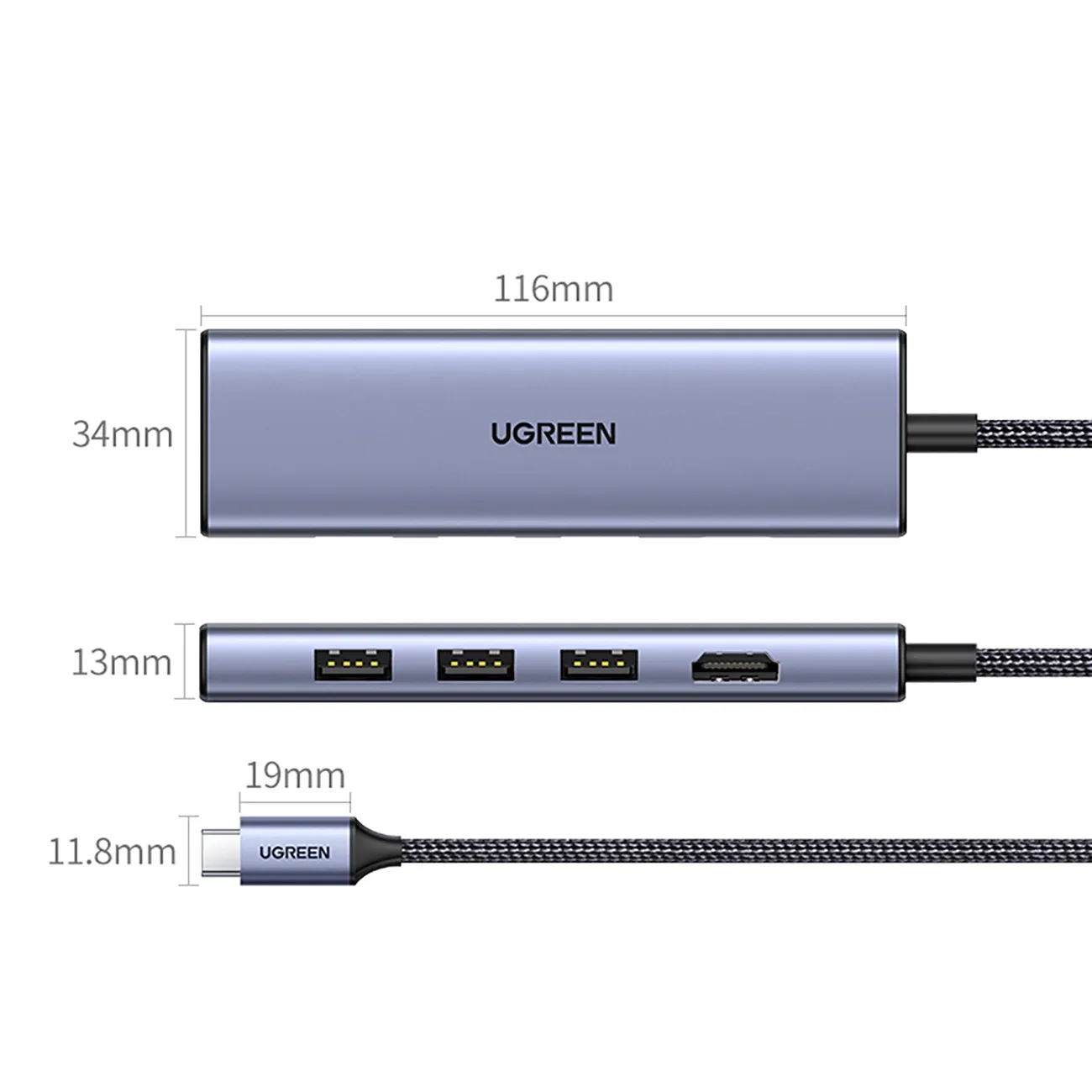 Адаптер Ugreen CM511 20956A Type C, HDMI, USB-A x3, SD