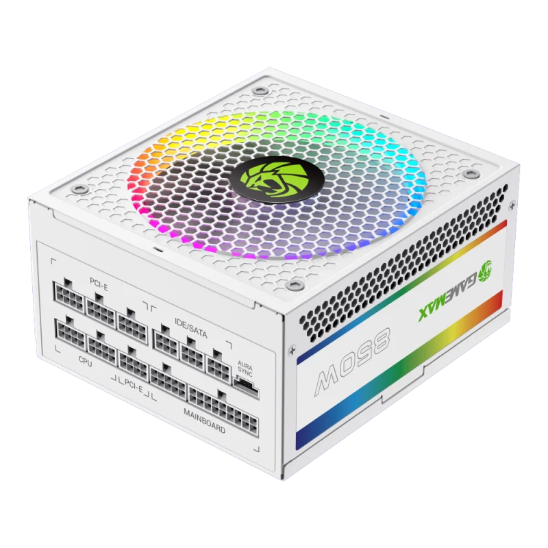 Блок питания GameMax RGB-Smart 850 PRO WH (2141-0850B0033) [850 Вт, 80 PLUS Gold, 8x SATA, 3 x 6+2 pin PCIe, 2x 4+4 pin CPU, ATX]