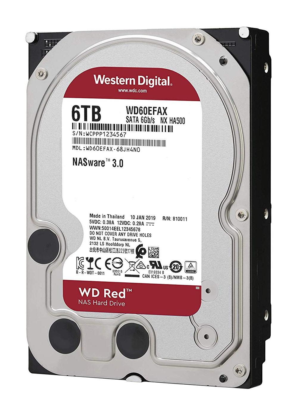 Жесткий диск Western Digital RED [WD60EFAX] [6 ТБ, 3.5", SATA III, 5400 об/мин, кэш - 256 МБ, сетевой накопитель (NAS)]