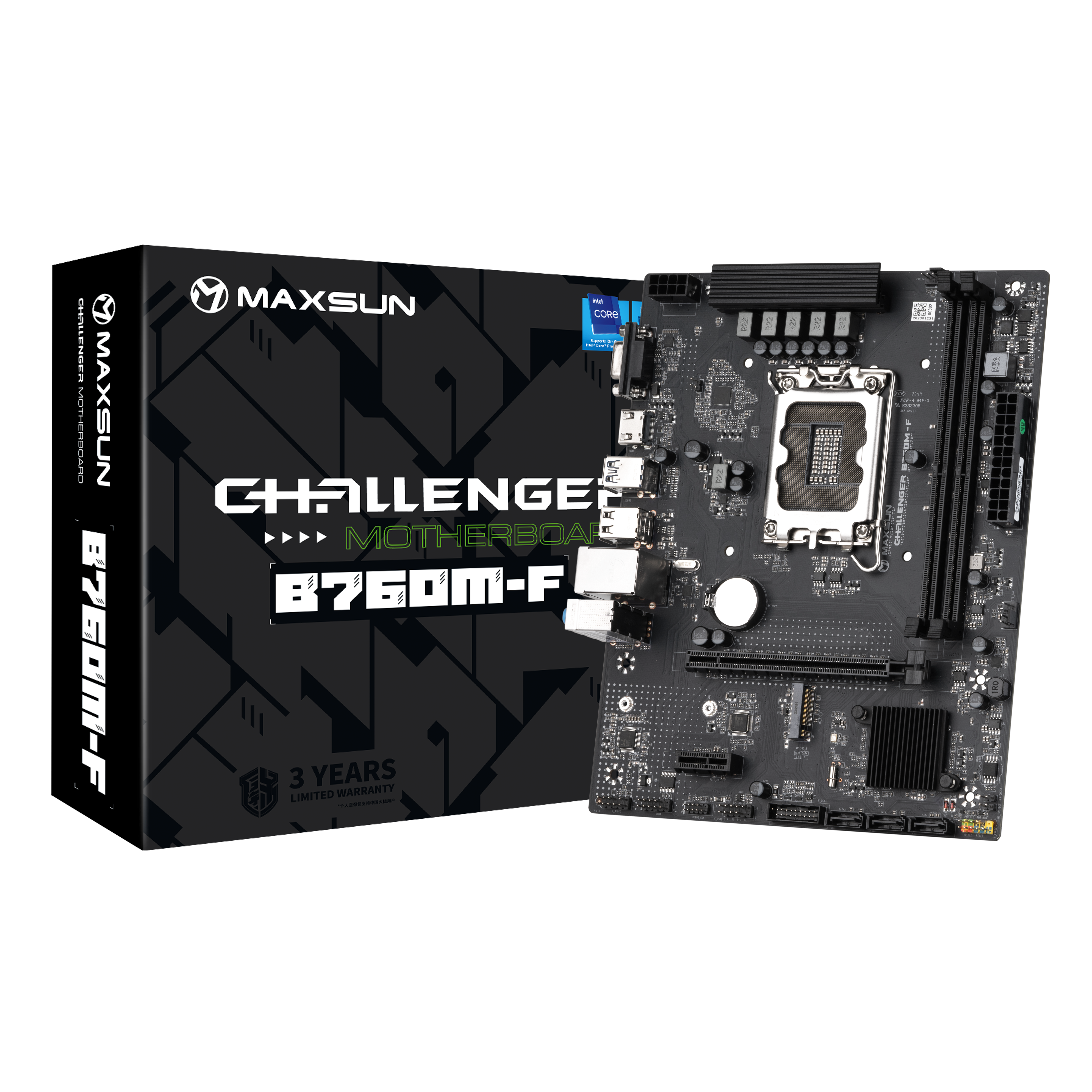 Материнская плата Maxsun Challenger B760M-F (MS-Challenger B760M-F) [LGA 1700, Intel B760, 2xDDR 4, 1xM.2, 1xPCI-E x16, Micro-ATX]