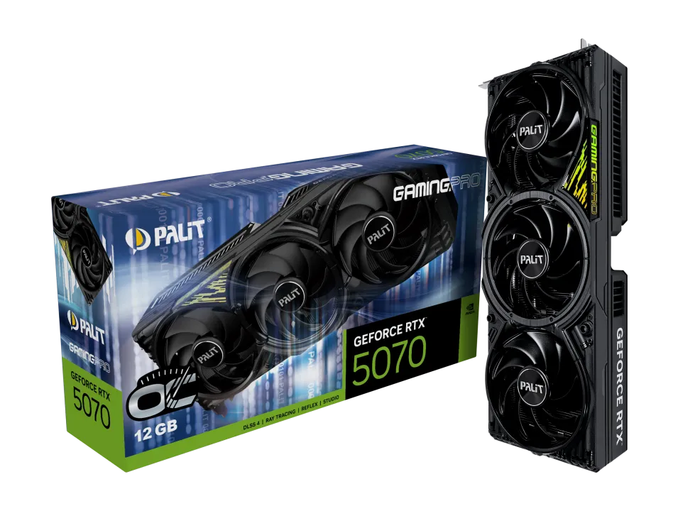 Видеокарта Palit RTX 5070 GAMINGPRO OC 12GB (NE75070T19K9-GB2050A) [12 ГБ, GDDR7, 192 бит, HDMI, DisplayPort (3 шт)]
