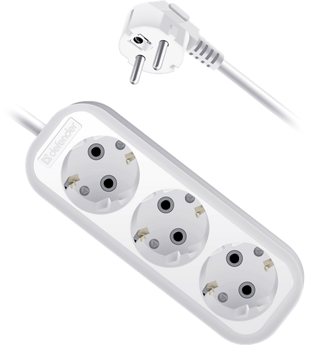 Удлинитель с заземлением Defender R330 16 А, 7 м, 3 розетки, белый