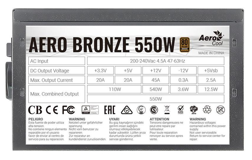 Блок питания Aerocool AERO BRONZE [ACPB-AR55AEC.11] 550W