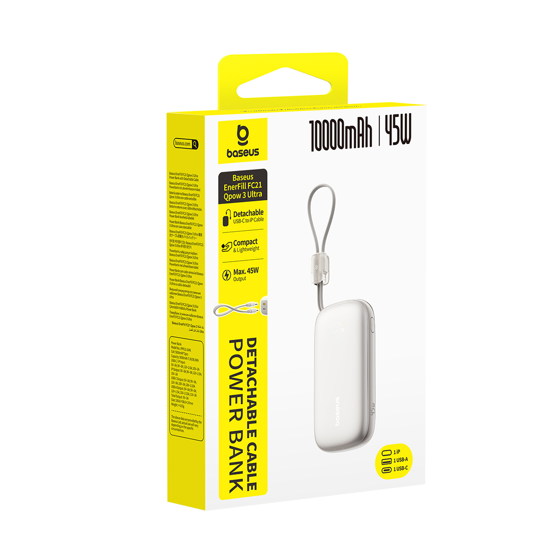 Портативный внешний аккумулятор, Baseus, EnerFill FC21 Qpow 3 Ultra,(E0027Q01), 10000mAh, 45W, Титановый