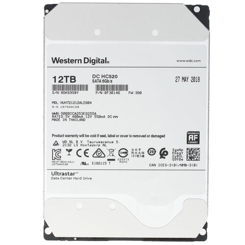 Жесткий диск WD Ultrastar DC HC520 [HUH721212ALE604] [12 ТБ, 3.5", SATA III, 7200 об/мин, 256 МБ кэш, корпоративный класс]