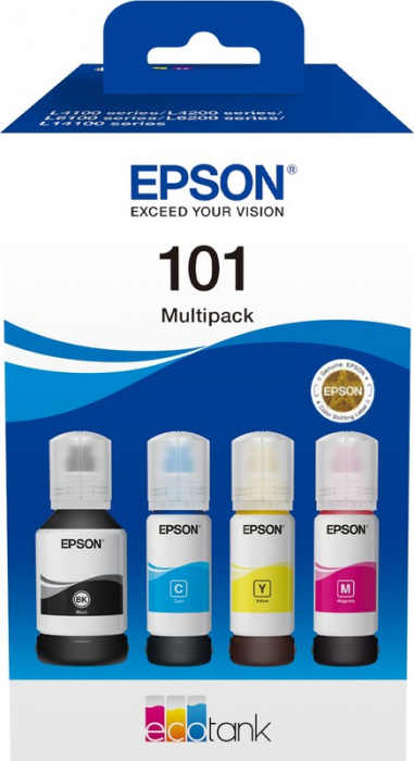Набор чернил Epson EcoTank 101 C13T03V64A, оригинальный, цветной, 337 мл