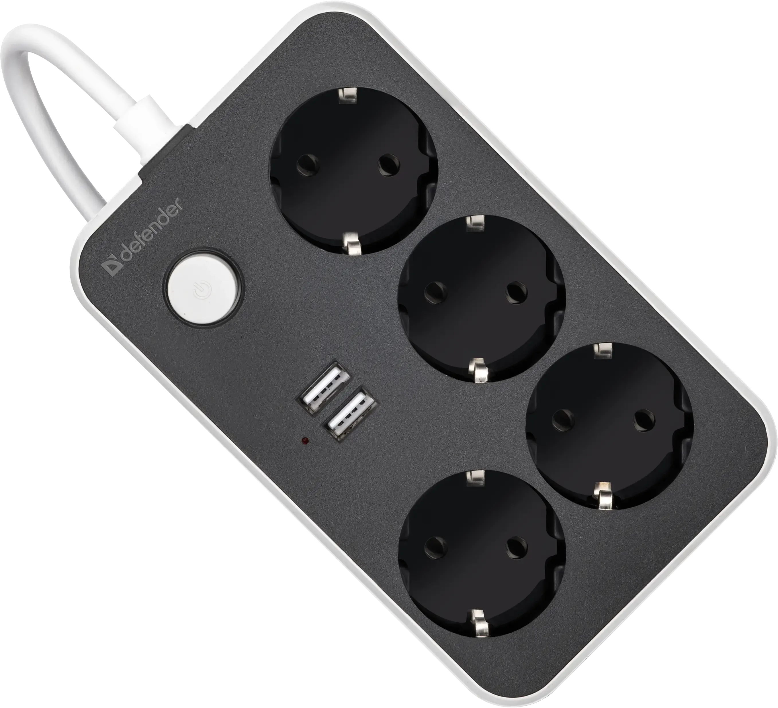 Удлинитель Defender без заземления R230 (99294) 2 м, 4 розетки, 2xUSB, черный
