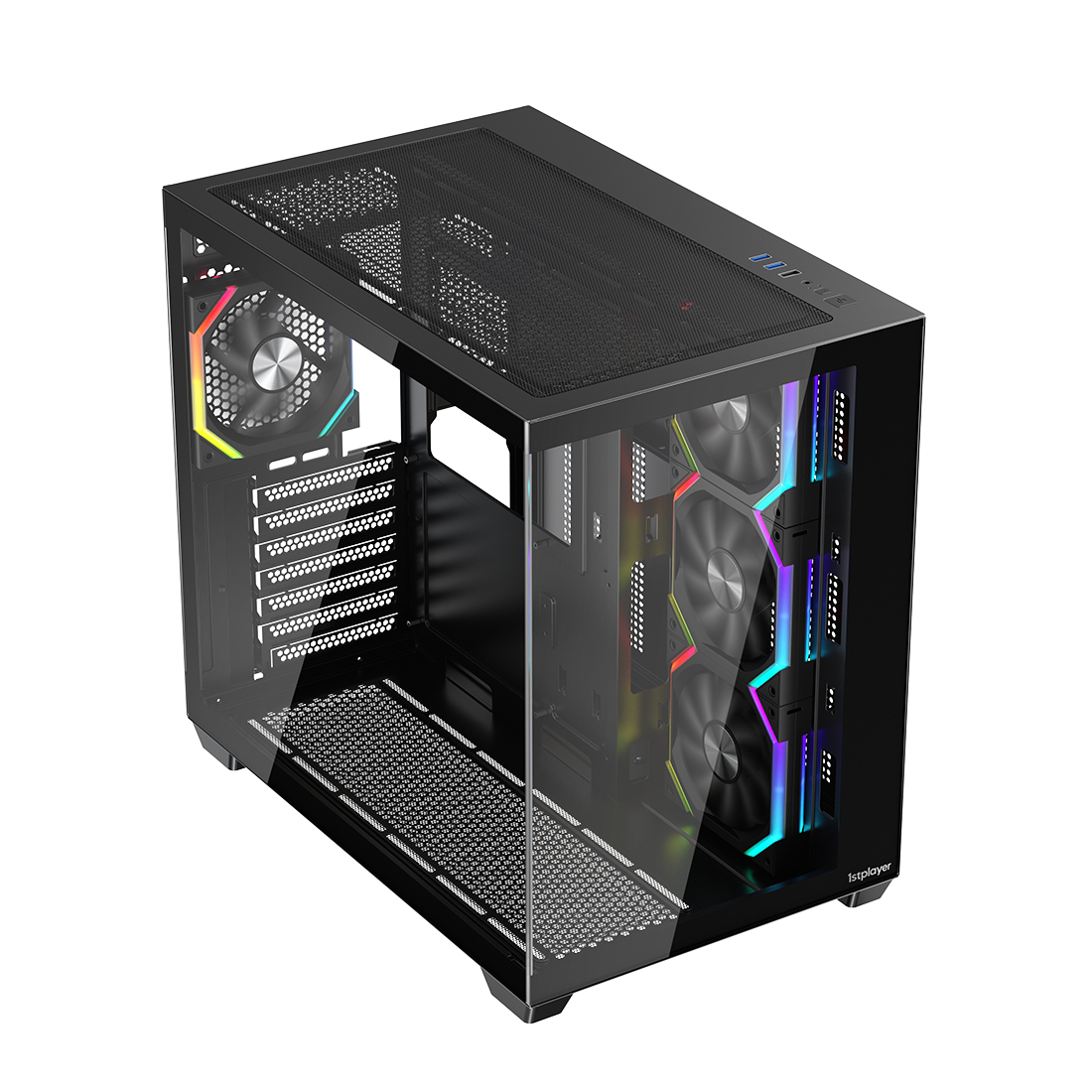 Корпус 1stPlayer BV7 (BV7-BK-3FH7R-1FH7) [Midi Tower, 4 x 120 мм, черный]