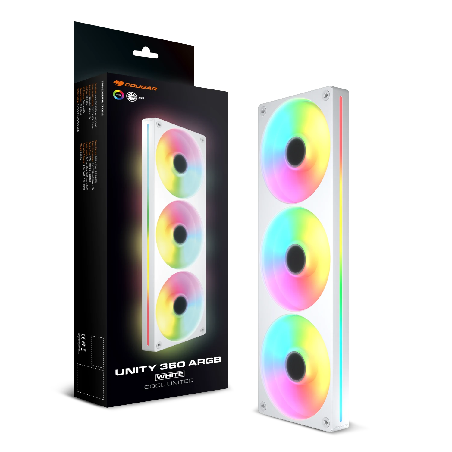 Комплект вентиляторов для корпуса Cougar Unity360-RW ARGB [120 мм, 1600 об/мин, 78.5 CFM, 38 дБ, PWM]