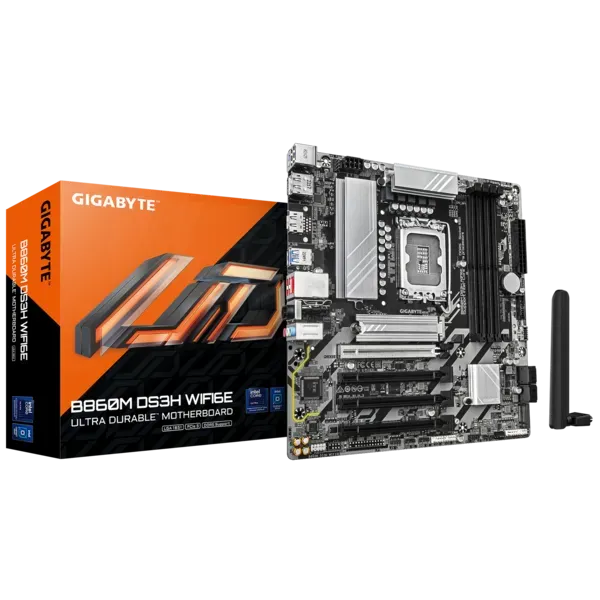 Материнская плата Gigabyte B860M DS3H WIFI6E [LGA 1851, Intel B860, 4xDDR 5, 2xM.2, 4xPCI-E x16, Micro-ATX]