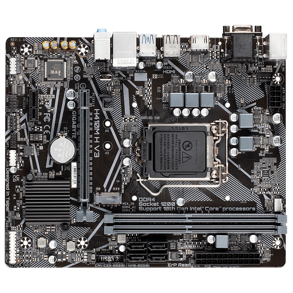 Материнская плата Gigabyte H410M H V3 [LGA 1200, Intel H510, 2xDDR 4, 1xM.2, 1xPCI-E x16, Micro-ATX] 