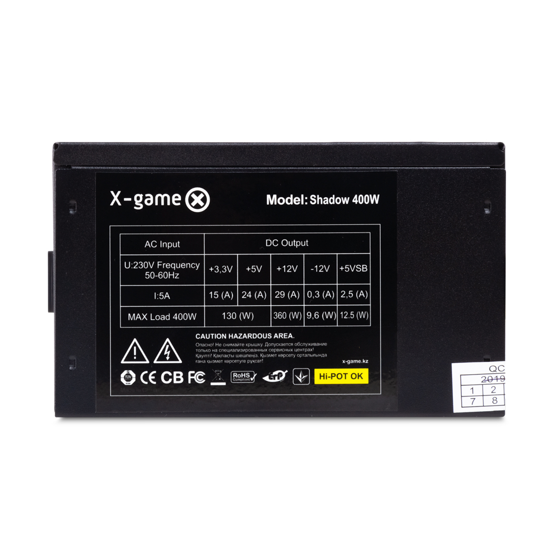 Блок питания XG Shadow 400W [400 Вт, 3x SATA, 1x 6+2 pin PCIe, 1x 4 pin CPU, ATX]