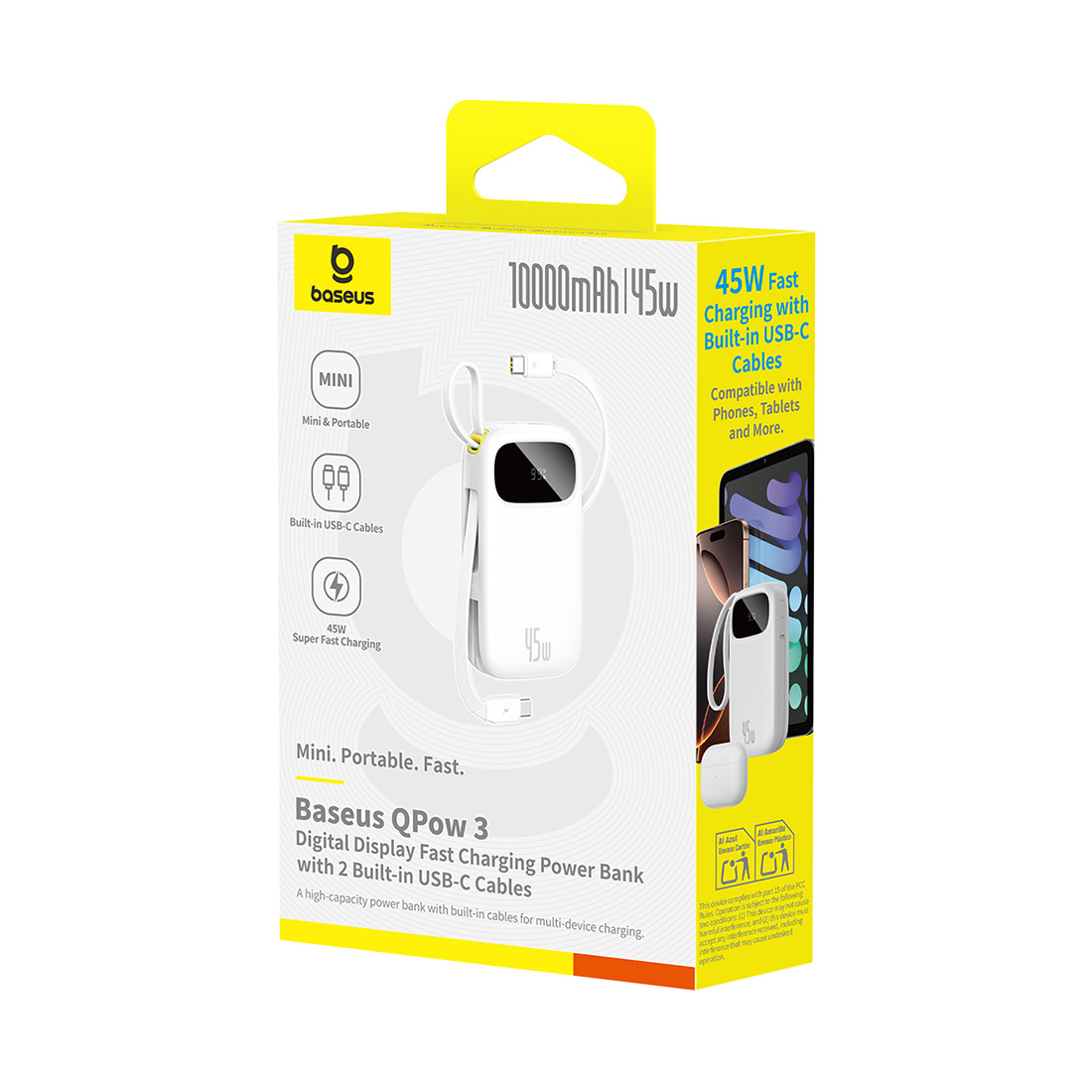 Портативный внешний аккумулятор, Baseus, EnerFill FC31, (P10082102213-00), 10000mAh, 45W, Белый