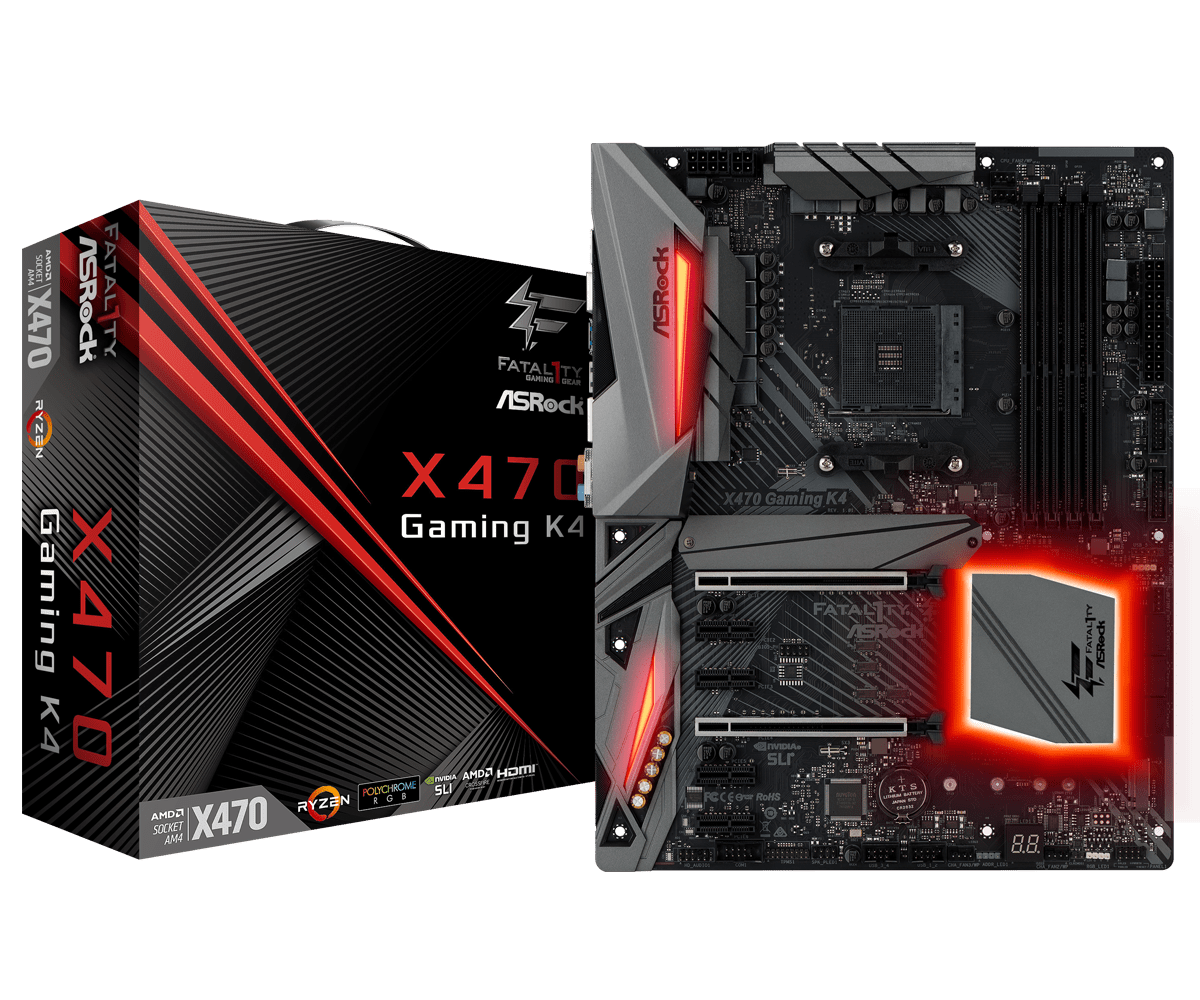 Материнская плата ASRock X470 GAMING K4 [AM4, AMD X470, 4xDDR 4, 2xM.2, 2xPCI-E x16, Standard-ATX]