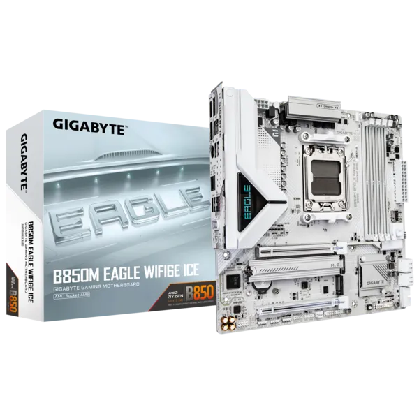 Материнская плата Gigabyte B850M EAGLE WIFI6E ICE [AM5, AMD B850, 4xDDR 5, 2xM.2, 2xPCI-E x16, Micro-ATX]