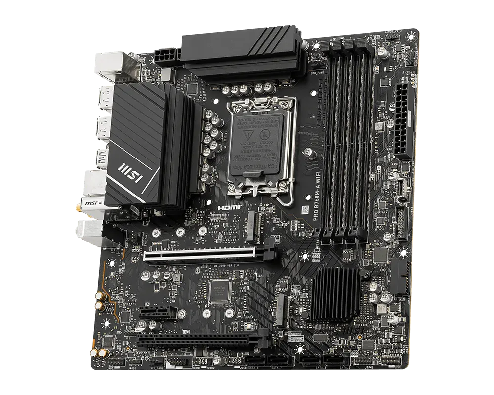 Материнская плата MSI PRO B760M-A WIFI [LGA 1700, Intel B760, 4xDDR 5, 2xM.2, 2xPCI-E x16, Micro-ATX]