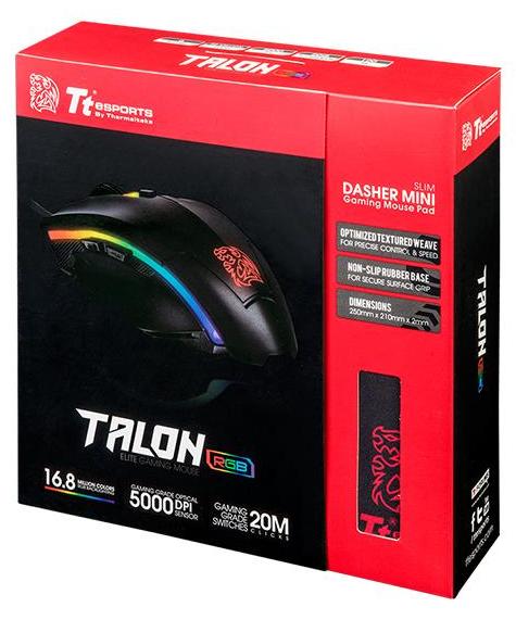 Мышь + коврик Thermaltake Tt eSPORTS TALON Elite RGB (MO-TER-WDOTBK-01) [проводная, светодиодная, 5000 DPI, подсветка]