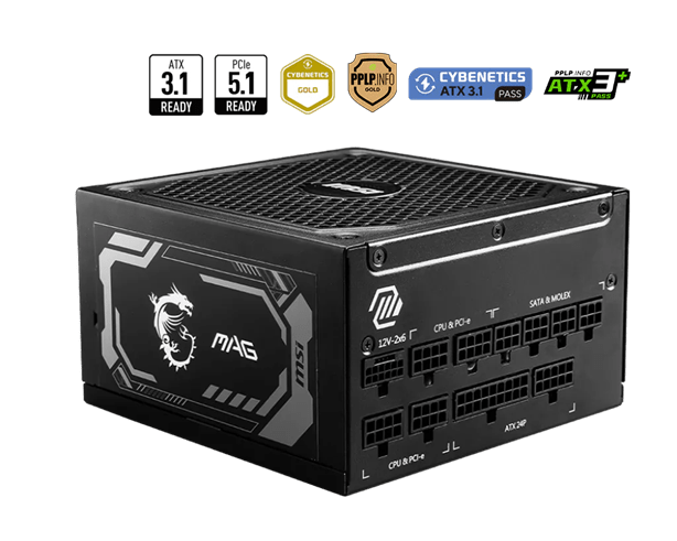 Блок питания MSI MAG A1250GL PCIE5 [1250 Вт, 80 PLUS Gold, 12x SATA, 1 x 16 pin (12VHPWR), 4 x 6+2 pin PCIe, 2x 4+4 pin CPU, ATX]