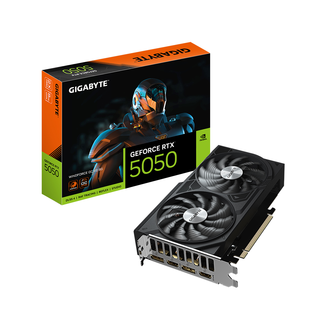 Видеокарта Gigabyte RTX5050 WINDFORCE OC V2 8G (GV-N5050WF2OCV2-8GD) [8 ГБ, GDDR6, 128 бит, HDMI (2 шт), DisplayPort (2 шт)]