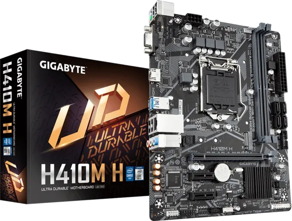 Материнская плата Gigabyte H410M H [LGA 1200, Intel H410, 2xDDR 4, 1xM.2, 1xPCI-E x16, Micro-ATX]