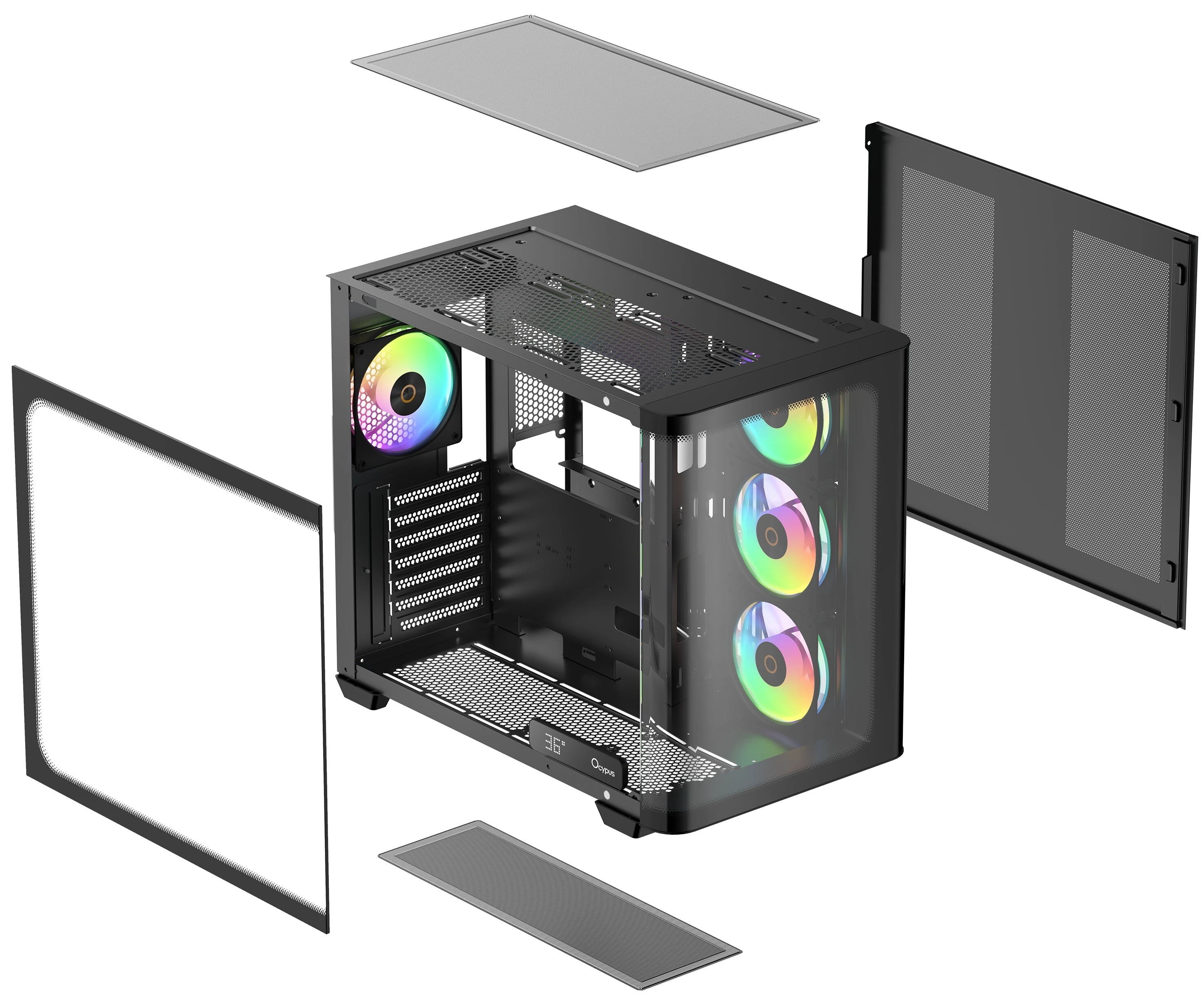 Корпус Ocypus Iota C70 Curve (Iota-C70-BKD400CD-GL) [Midi Tower, 4 x 120 мм ARGB, черный]