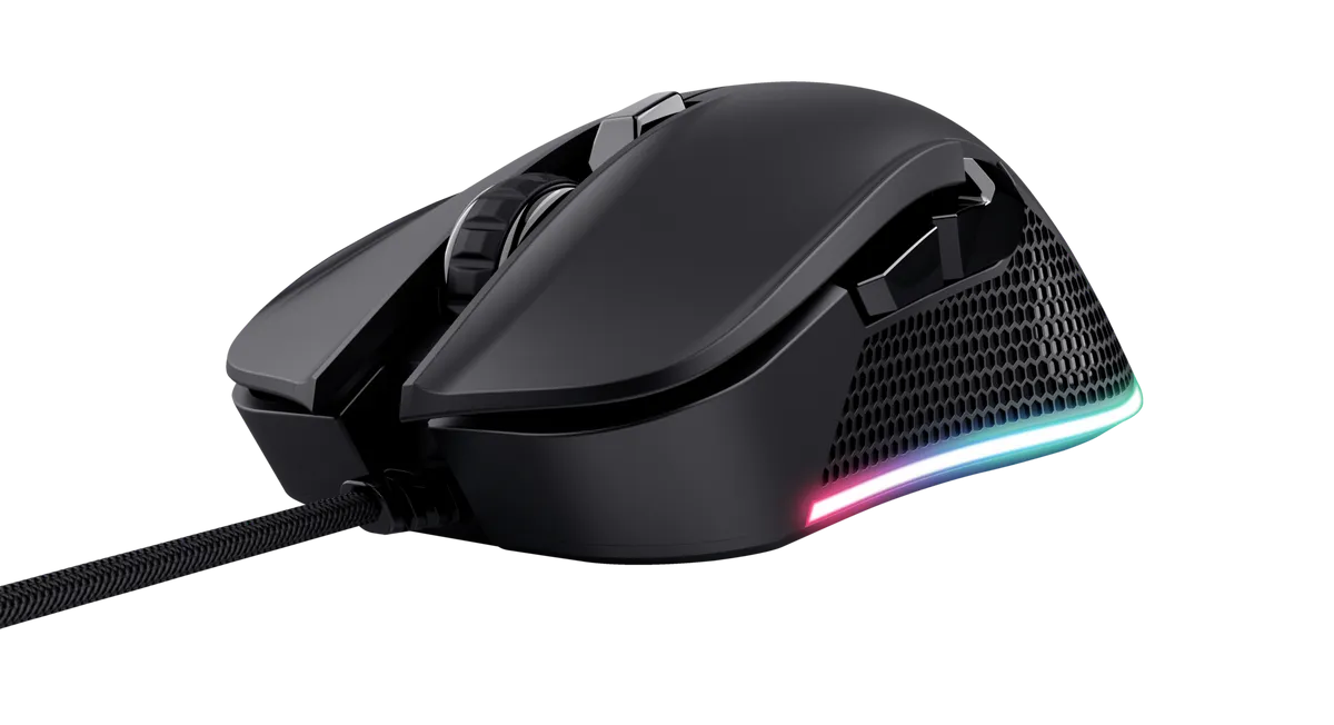 Мышь Trust GXT 922 YBAR (24309) [проводная, светодиодная, 7200 DPI, 1000 Гц, подсветка, черная]