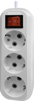 Удлинитель с заземлением Defender L330 16 А, 5 м, 3 розетки, выключ, белый