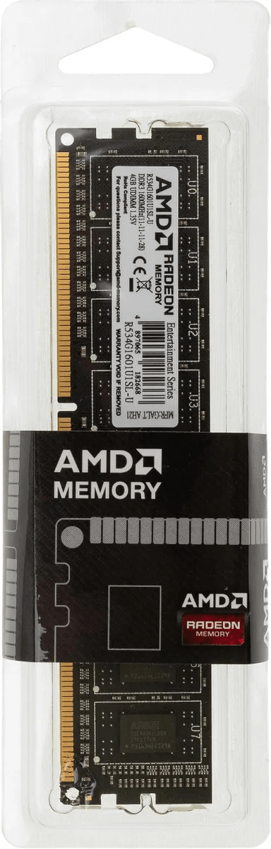 Оперативная память AMD Radeon R5 Entertainment Series (R534G1601U1SL-U) [4 ГБ, DDR 3, 1600 МГц, 1.35 В]