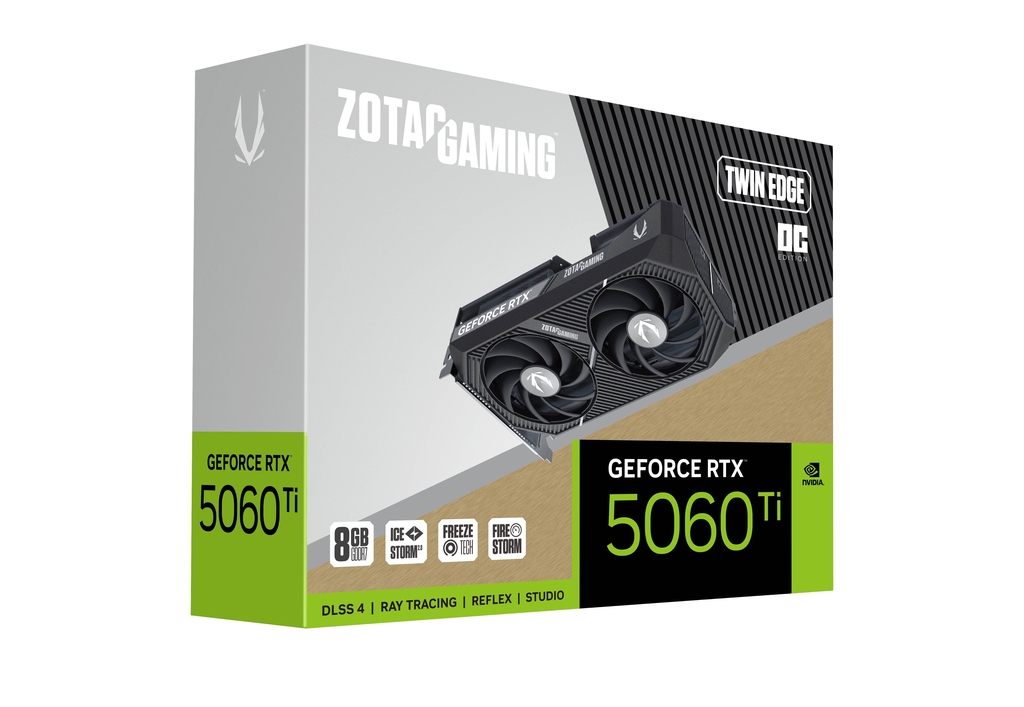Видеокарта Zotac RTX 5060 Ti OC (ZT-B50610H-10M) [8 ГБ, GDDR7, 128 бит, HDMI, DisplayPort (3 шт)]