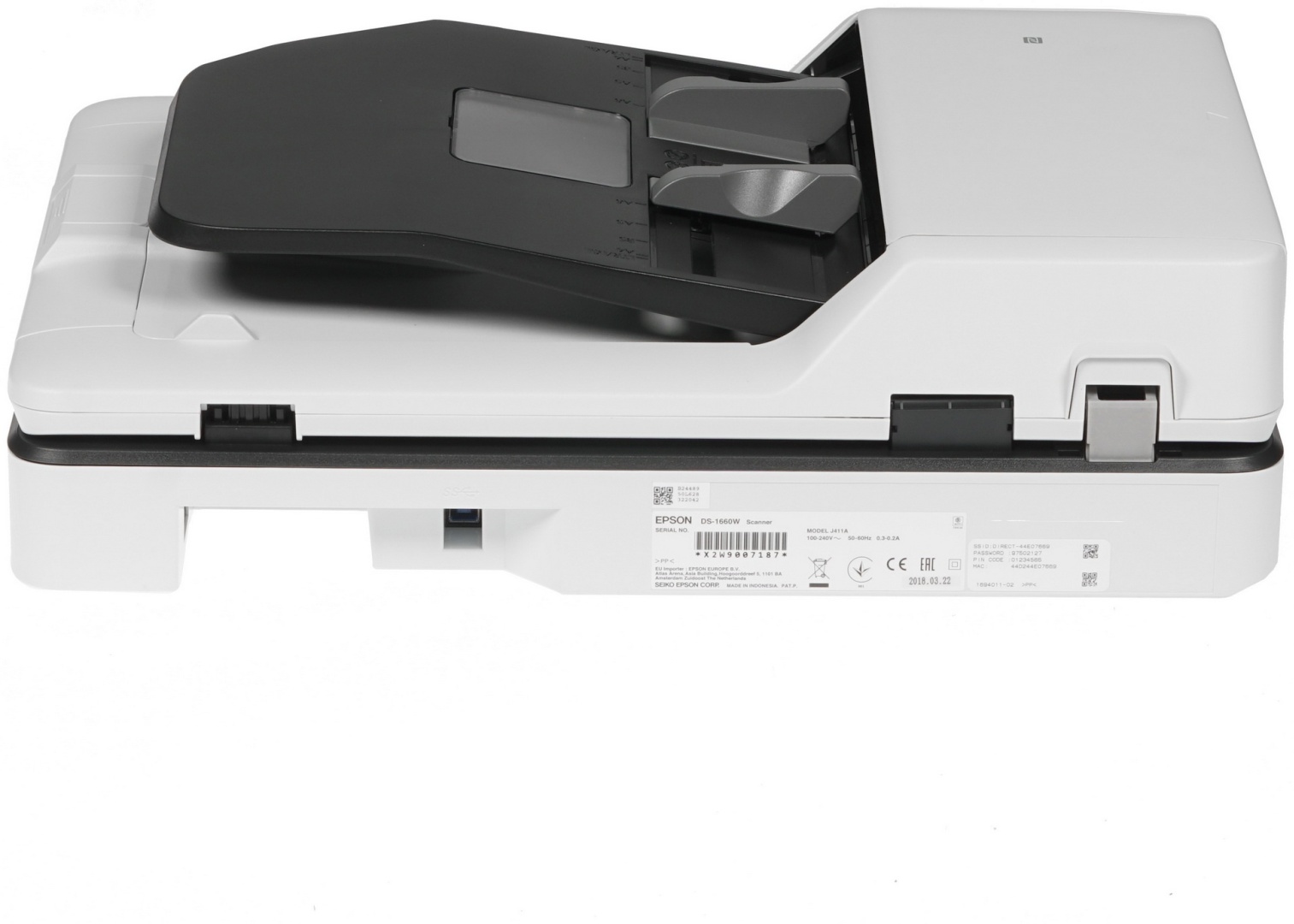 Сканер планшетный Epson WorkForce DS-1660W, А4,  25 стр./мин / 10 изобр./мин, CIS, USB, WIFI