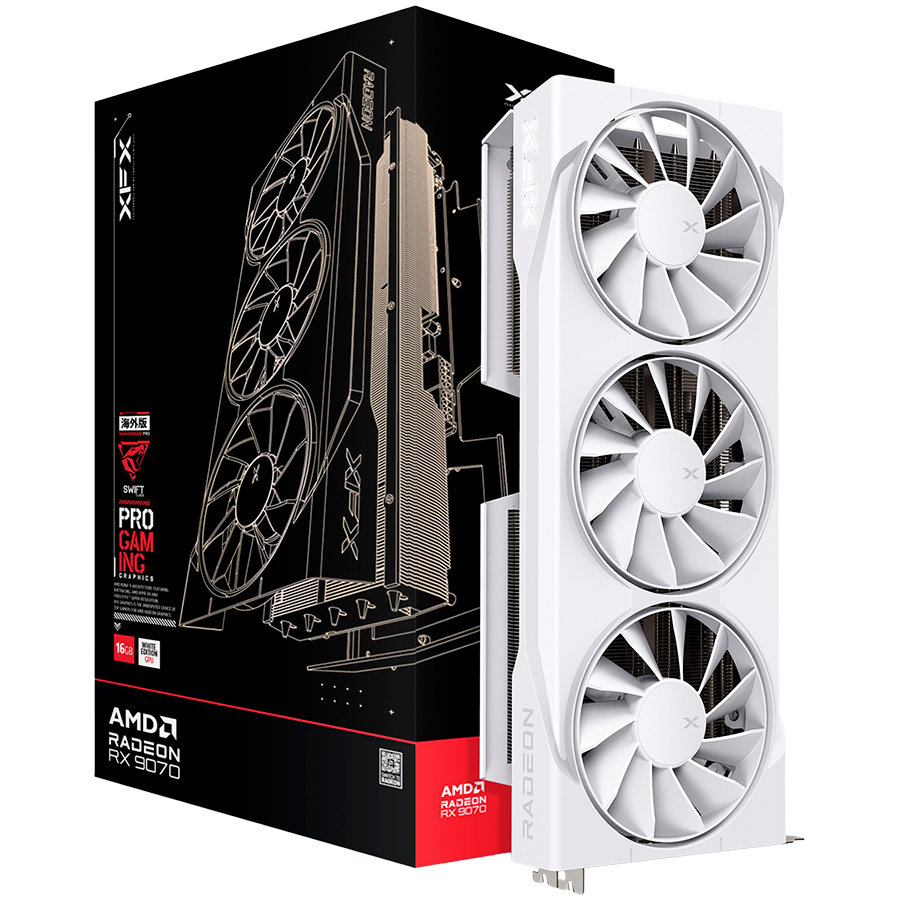 Видеокарта XFX Swift AMD Radeon RX 9070 OC White Triple Fan Gaming Edition (RX-97SWFB3W9) [16 ГБ, GDDR6, 256 бит, HDMI, DisplayPort (3 шт)]