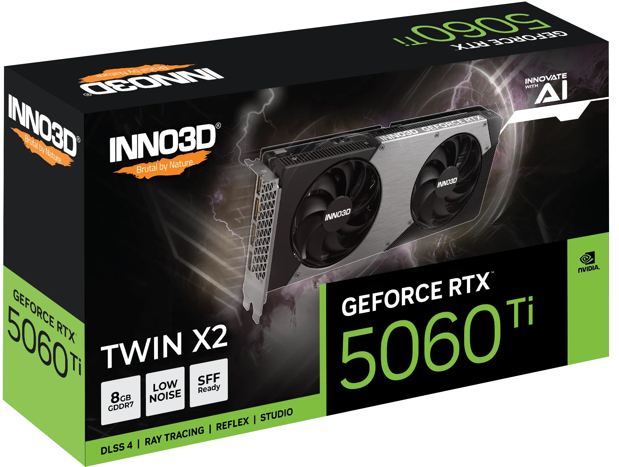 Видеокарта Inno3D GeForce RTX 5060 Ti 8GB TWIN X2 (N506T2-08D7-193075N) [8 ГБ, GDDR7, 128 бит, HDMI, DisplayPort (3 шт)]