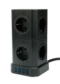 Сетевой фильтр Cablexpert Tower TWR-9-U4-B-2, 9р, 16А, 4хUSB, 3.1А, 2м, ур.защ. 4+, коробка черный