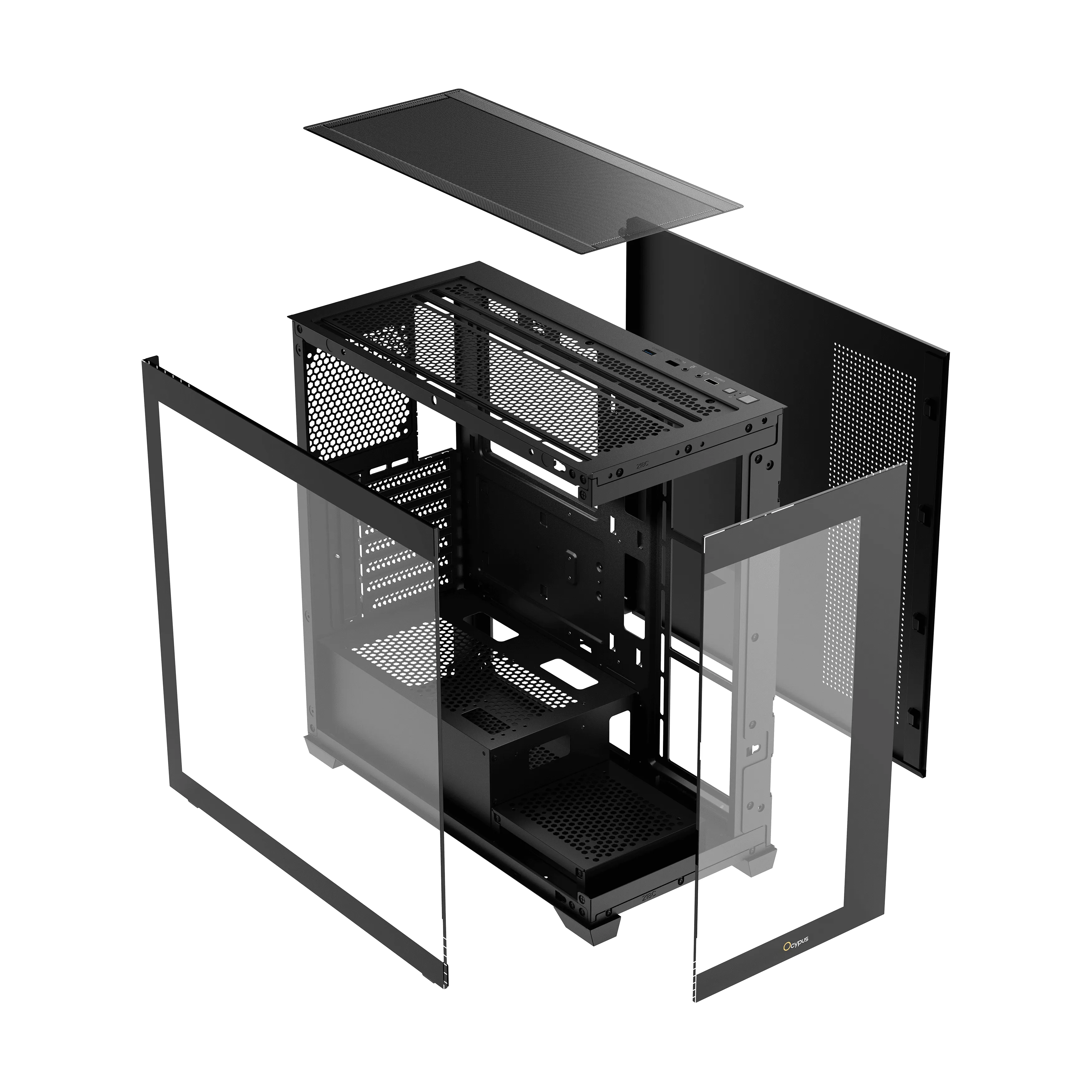 Корпус Ocypus Gamma C72 BK ARGB (Gamma-C72-BKD400XX-GL) [Midi Tower, 120 мм * 4 ARGB, черный]