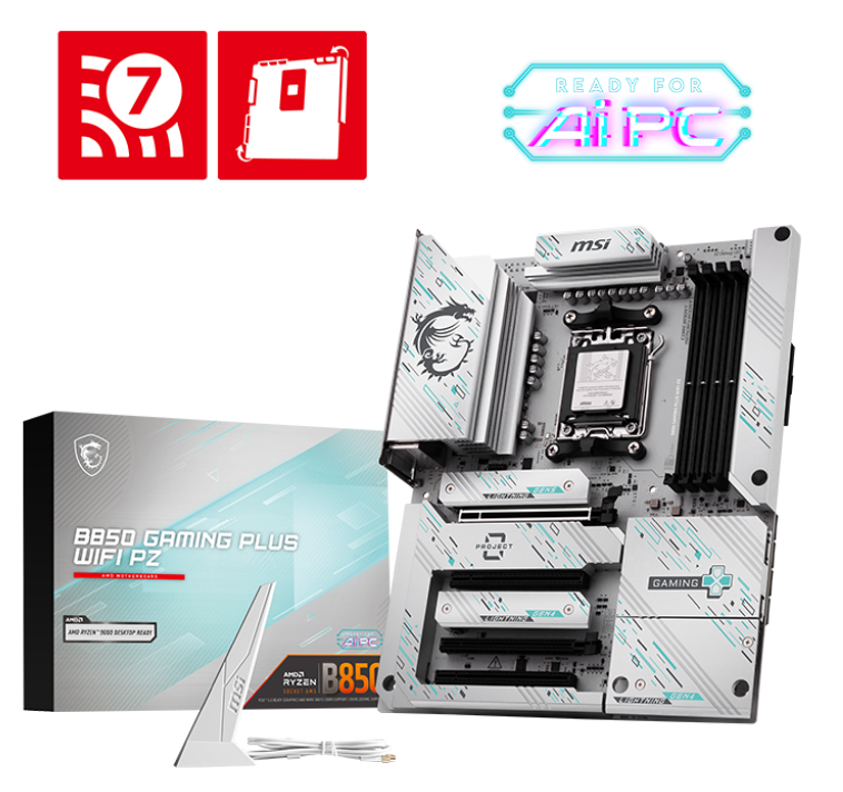 Материнская плата MSI B850 GAMING PLUS WIFI PZ [AM5, AMD B850, 4xDDR 5, 3xM.2, 4xPCI-E x16, Standard-ATX]