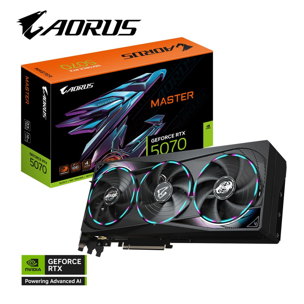 Видеокарта Gigabyte RTX 5070 AORUS MASTER 12G (GV-N5070AORUS M-12GD) [12 ГБ, GDDR7, 192 бит, HDMI, DisplayPort (3 шт)]